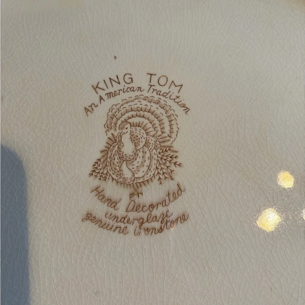 Vintage King Tom Turkey Platter & Covered Gravy Boat Ironstone Thanksgiving Set